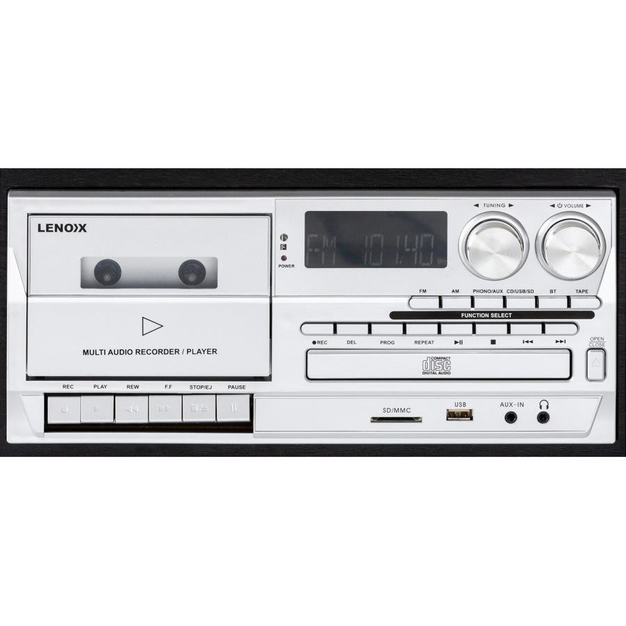 Lenoxx Bluetooth Stereo System | 3 Speed Turntable Vinyl Record Player | Cassette & CD Player CD USB 30W RMS