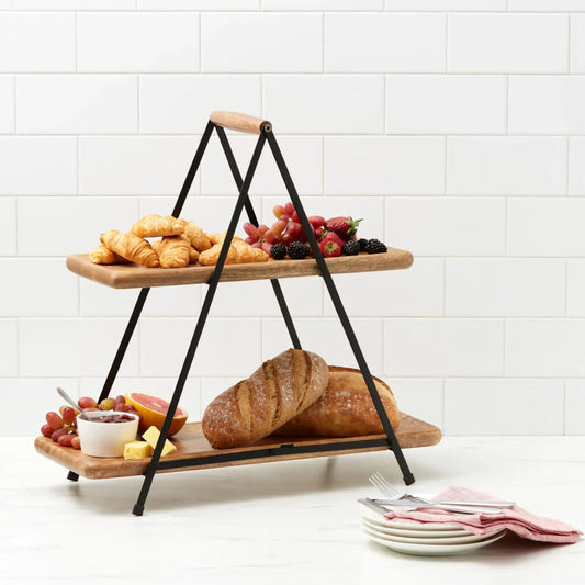 Salisbury & Co Elegant 2 Tier Wooden Serving Tray | Dessert Display Stand Cupcake Tower Buffet Party