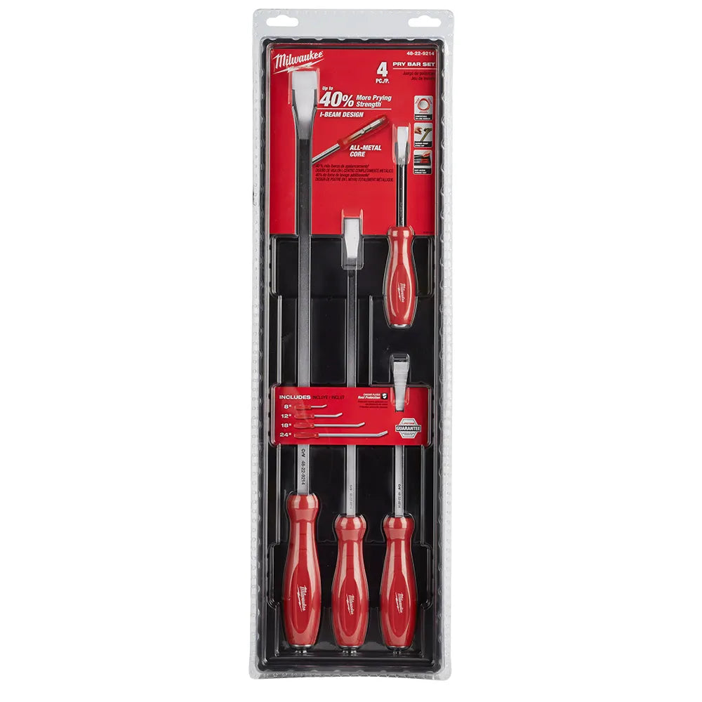Milwaukee 4 PC Pry Bar Set | Handheld I-Beam Prying Bar 40% More Prying Strength