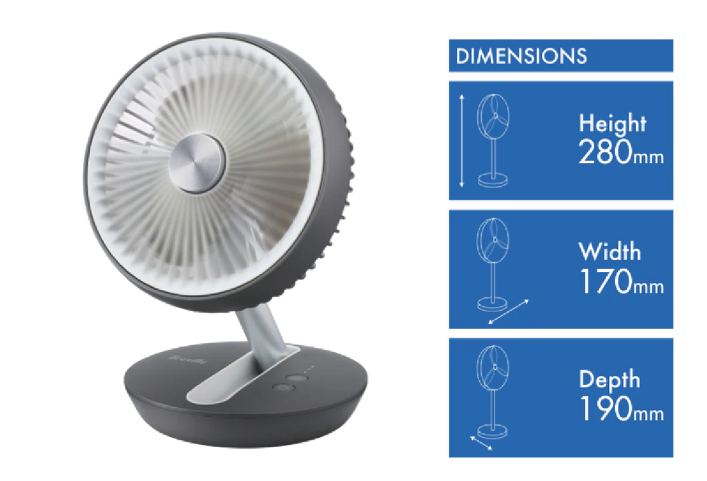 Breville Cordless Desktop Fan | Electronic 4 Speed Cooling Air Cooler Foldable
