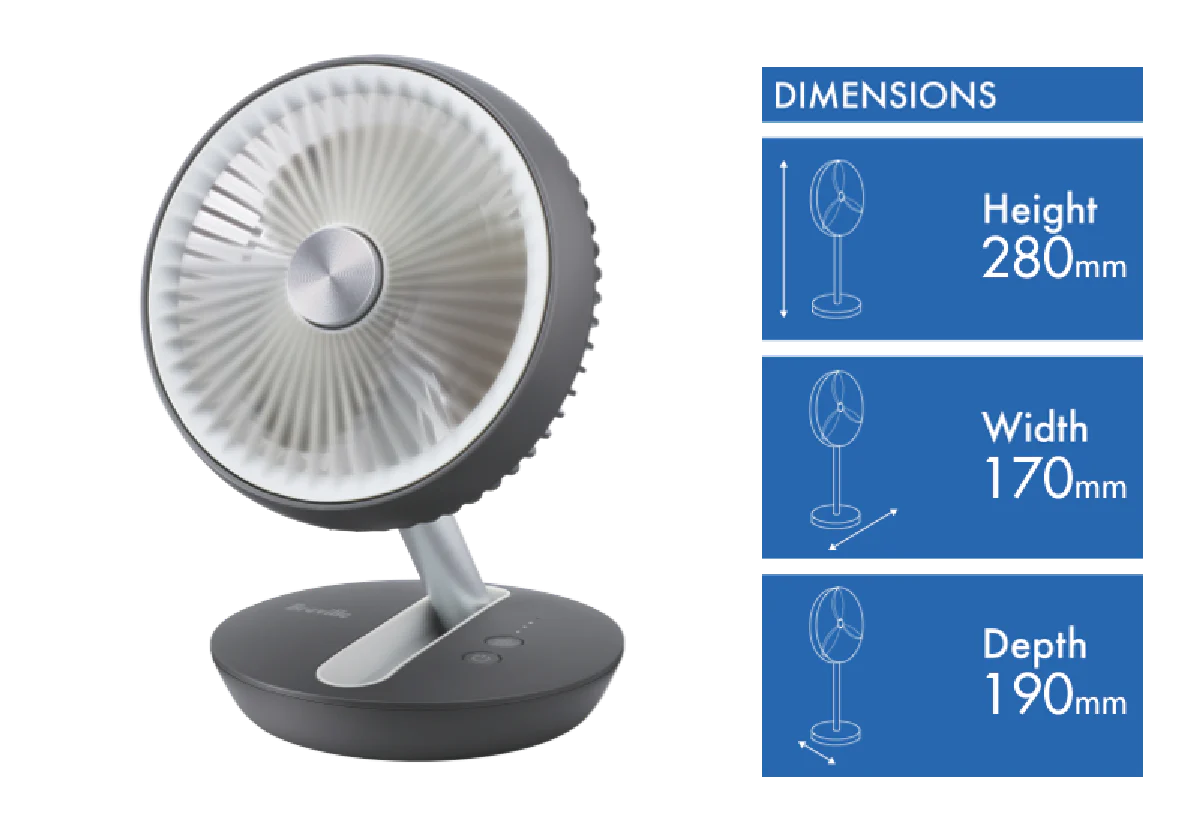 Breville Cordless Desktop Fan | Electronic 4 Speed Cooling Air Cooler Foldable
