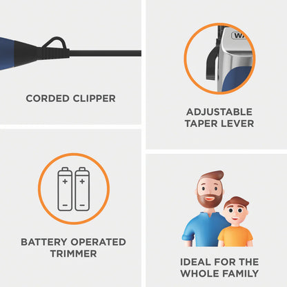 Wahl Family Hair Clipper Hair Cut Kit | Corded Haircutting Set w/ 10 Guides | Cordless Trimmer