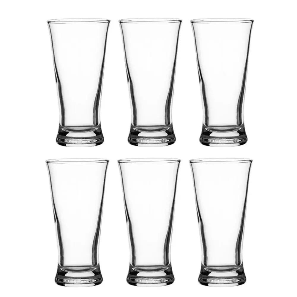 6 Pack Crown Beer Glasses 200ml | Martini Alcohol Lager Draught Stein Glass Glassware