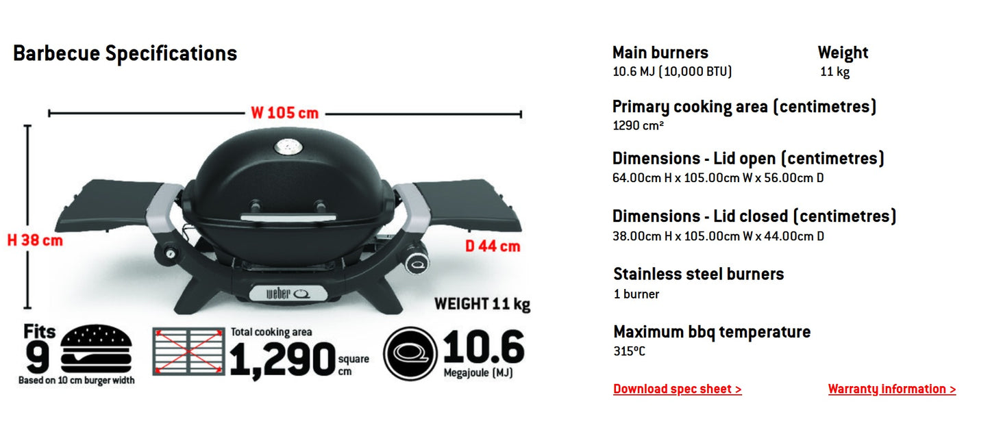Weber Portable LPG BBQ Grill | Camping Picnic Barbecue Premium Baby Q Gas BBQ