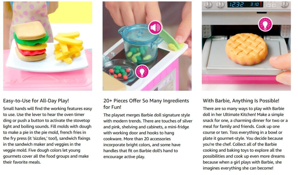 Barbie Kitchen Playset with Doll Pretend Restaurant Preschool Accessories