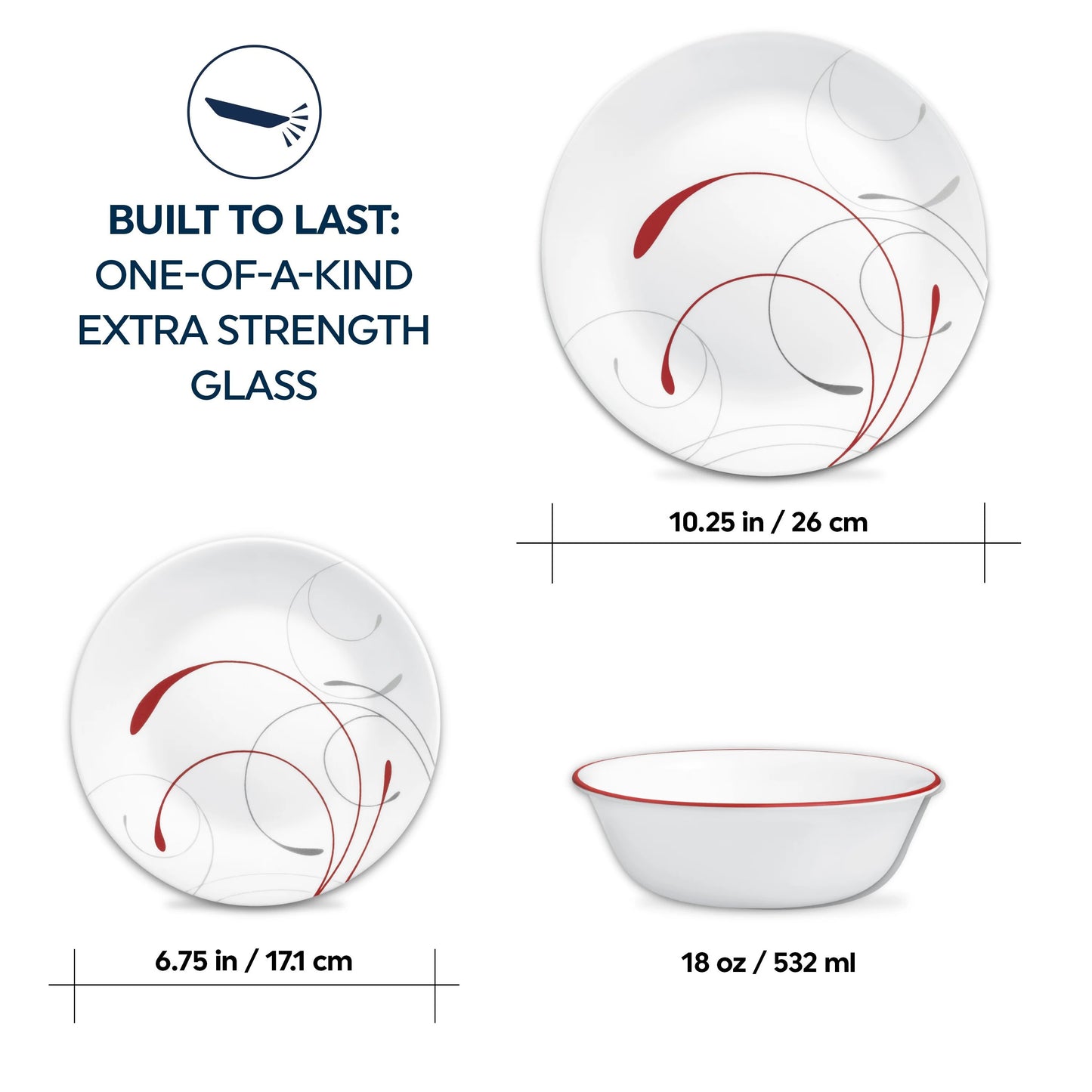 12 PC Dinnerware Set Dinner Corelle Dining Plates Cereal Bowl Lunch Durable