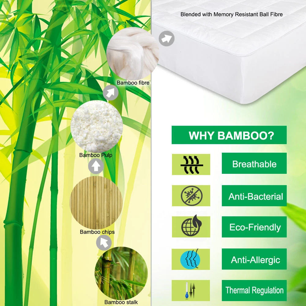 QUEEN Pillowtop Mattress Protector | Luxury Bamboo Matress Topper Underlay 1000GSM | 45cm Skirt