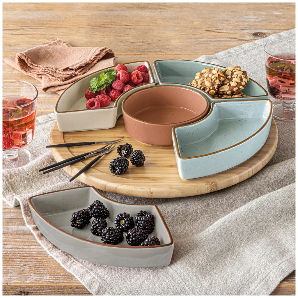 Stoneware & Bamboo Serving Tray | Lazy Suzy Dishes Party Platter Breakfast Food