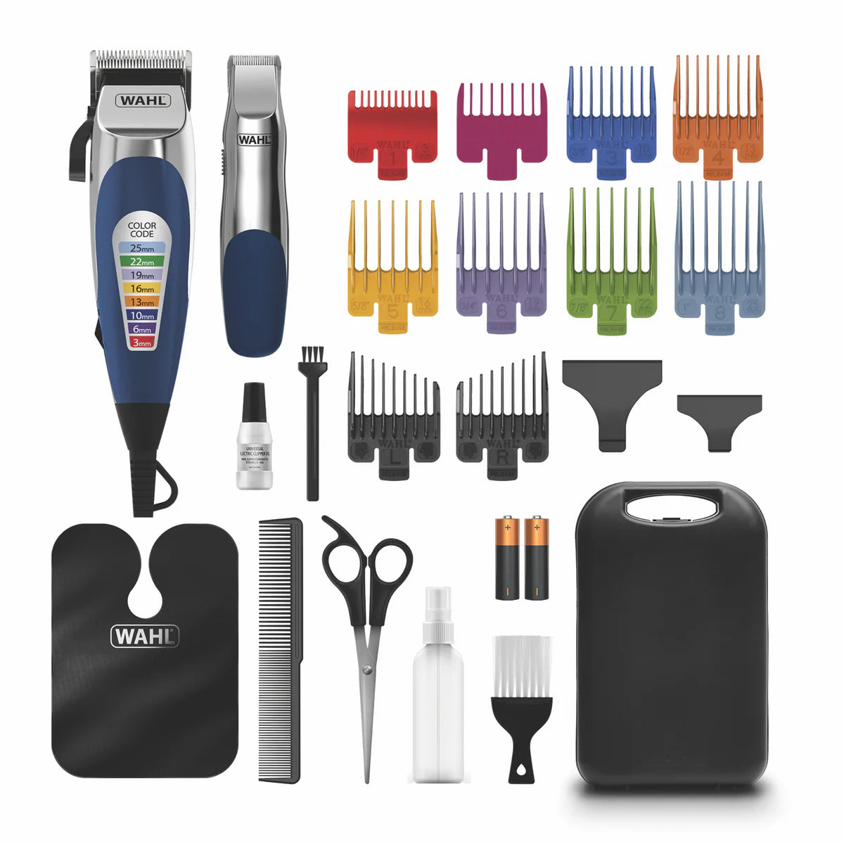 Wahl Electric Hair Clipper Corded Men's DIY Barber Haircutting Cutting Trimmer, Coloured Guide Combs, Barber Cape, Scissors, Boys Haircutting Kit