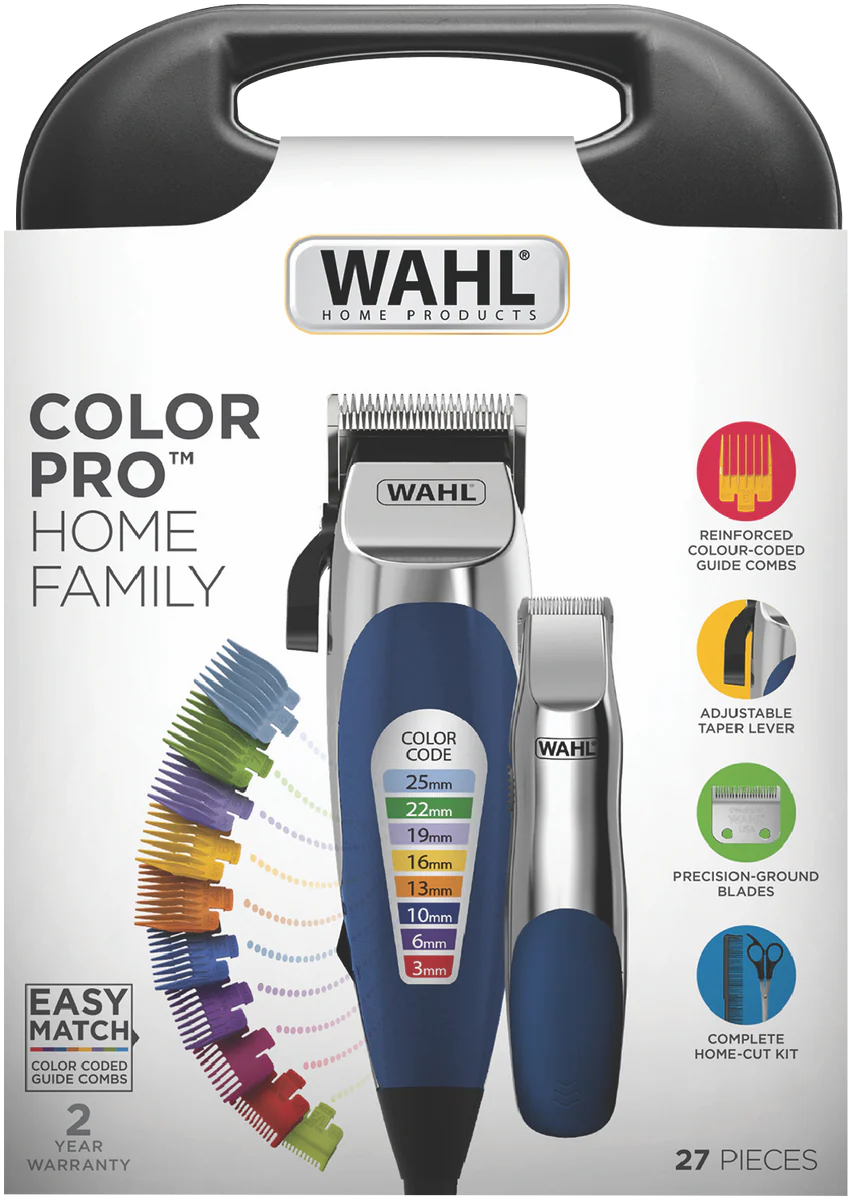 Wahl Electric Hair Clipper Corded Men's DIY Barber Haircutting Cutting Trimmer, Coloured Guide Combs, Barber Cape, Scissors, Boys Haircutting Kit