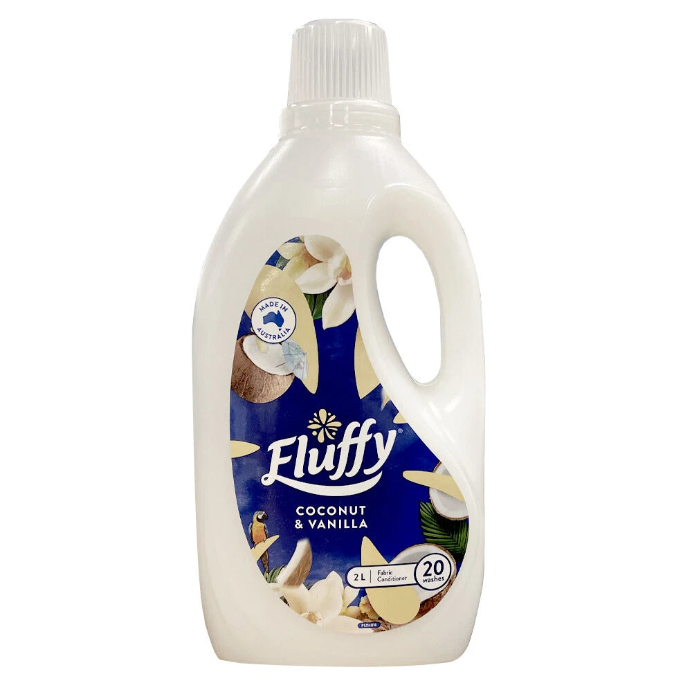 2x Fluffy Fabric Clothes Garment Softener Conditioner Liquid 2L Easy Iron - Coconut & Vanilla (Washing Machine Liquid)