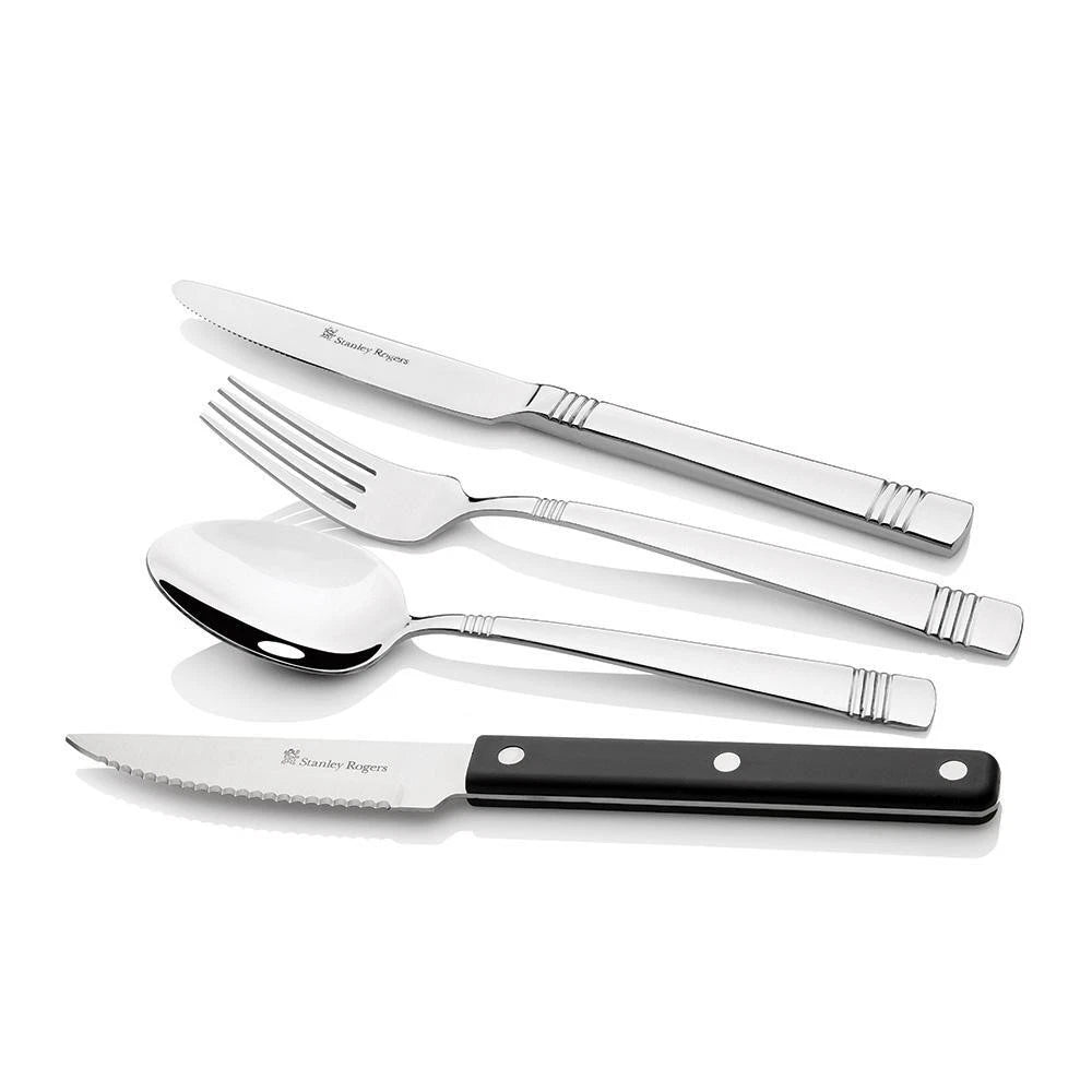 Stanley Rogers 50 Piece Cutlery Dining Set 10 Person Stainless Steel Elegant Engraved Grooves Entertainment Party