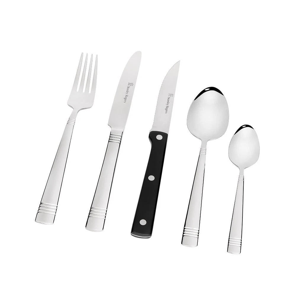 Stanley Rogers 50 Piece Cutlery Dining Set 10 Person Stainless Steel Elegant Engraved Grooves Entertainment Party