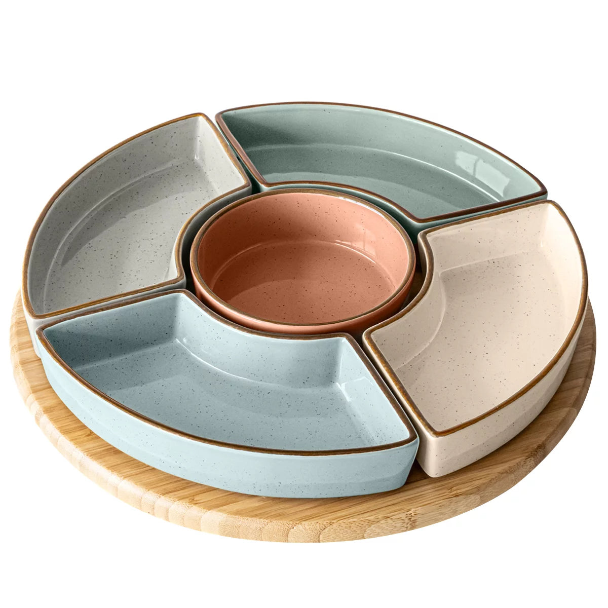 Stoneware & Bamboo Serving Tray | Lazy Suzy Dishes Party Platter Breakfast Food