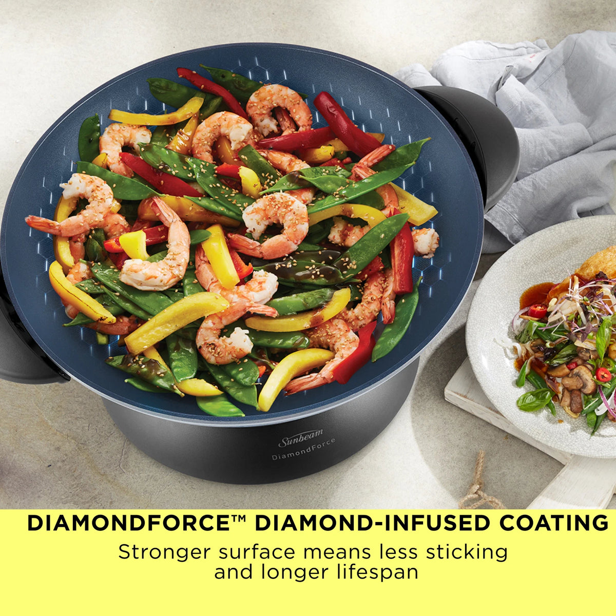 Sunbeam Electric Wok 7.5L Stir Fry Frypan Pan Non-Stick Skillet 2400W Frying Cooking Pan