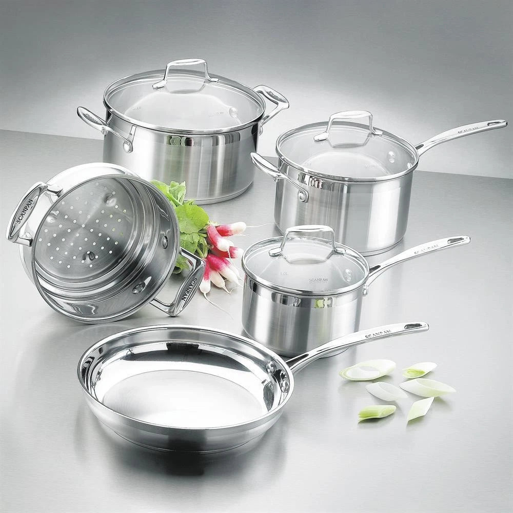 Scanpan 5pc Impact Cookware Stainless Steel Saucepan Frypan Casserole Steamer Frying Pan