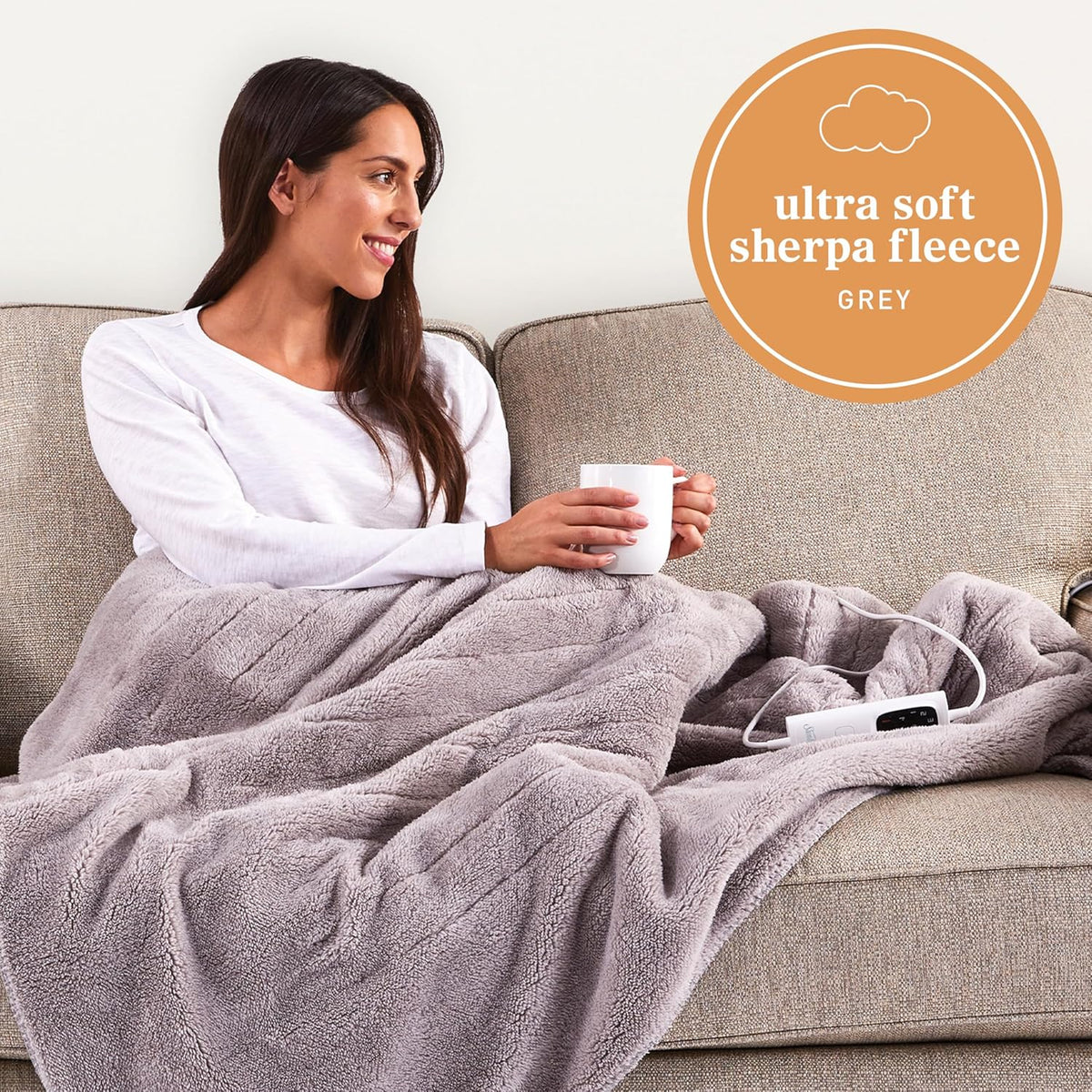 Sunbeam Electric Throw Blanket Sherpa Fast Heating Sofa Blankie 6 Heat Machine Washable