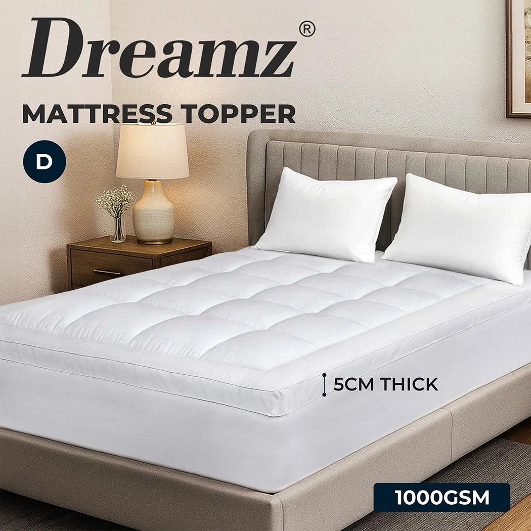 Luxury Pillowtop Mattress Topper Protector 5cm Thick Comfortable 1000GSM Fitted Skirt
