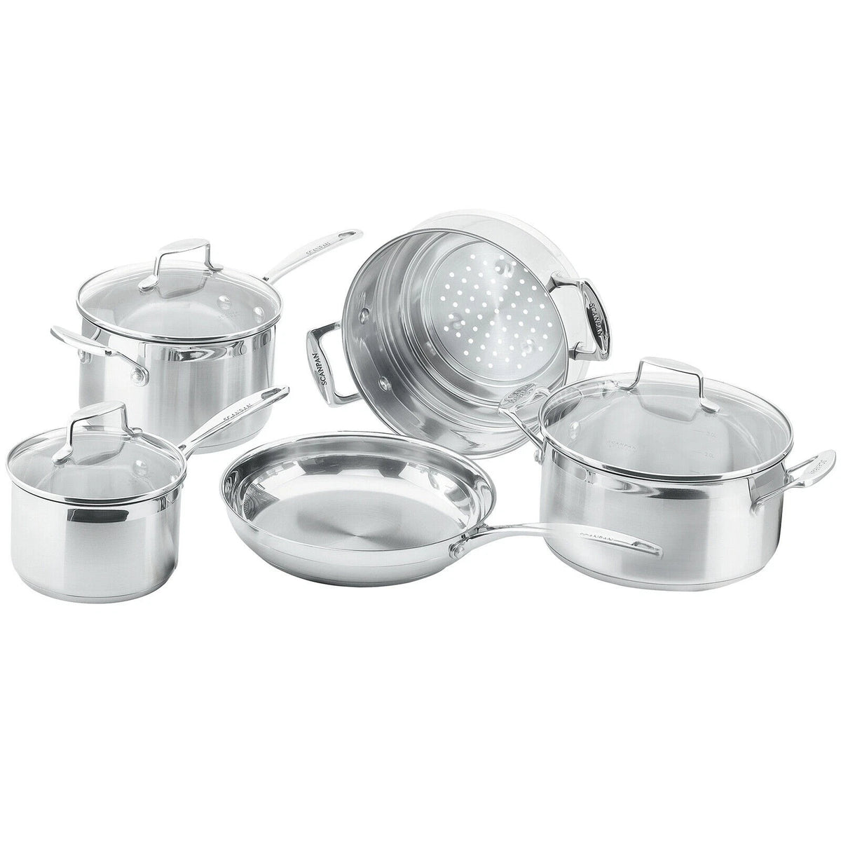 Scanpan 5pc Impact Cookware Stainless Steel Saucepan Frypan Casserole Steamer Frying Pan