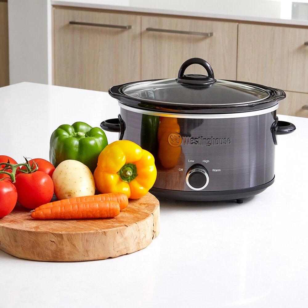 Westinghouse Slow Cooker 3.5L Stainless Steel Stew Curry Maker | Removabe Cermic Pot Culinary Cooker Home Cooking Appliance