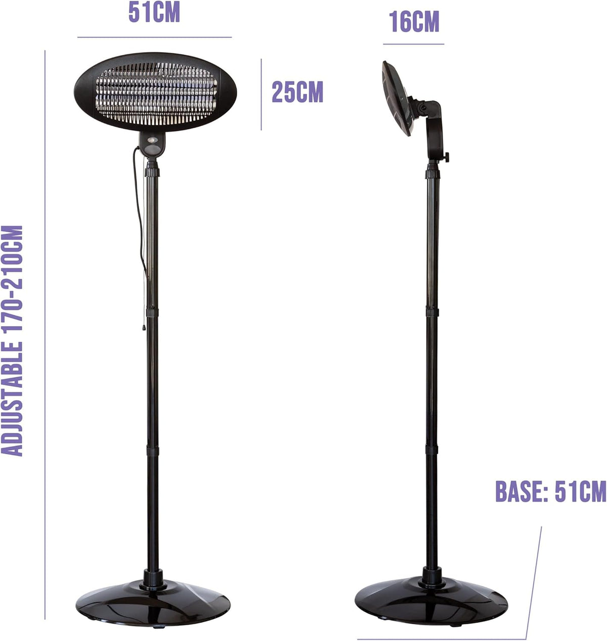 Portable Infrared Heater Outdoor Patio/Balcony Radiant Heating 210cm Electric 2000W Adjustable Height - Pull Chain Start