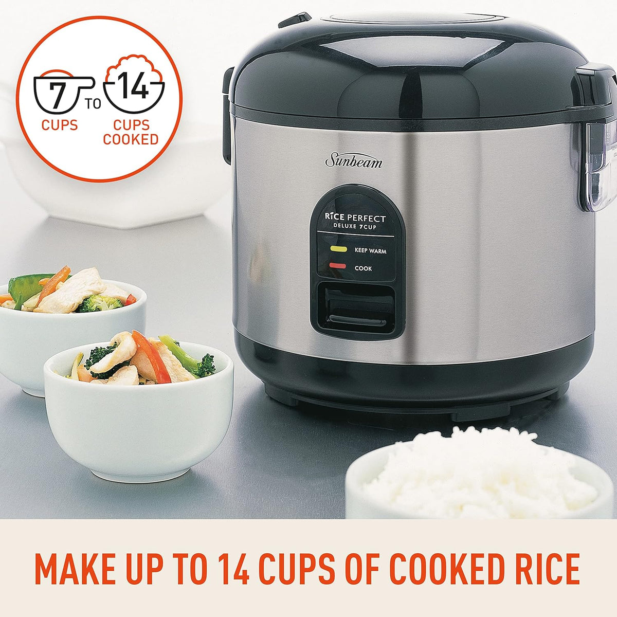 Sunbeam Rice Cooker Fluffy Rice Maker and Vegetable Fish Steamer Basket, Healthy Steamed Meals Machine