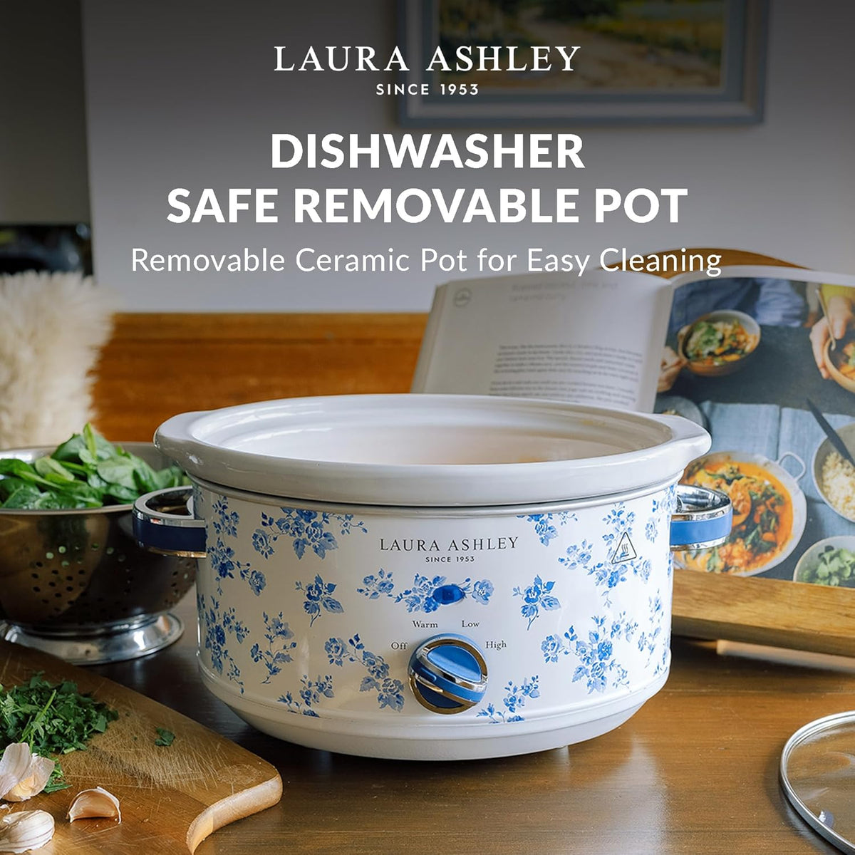 Laura Ashley 6.5L Slow Cooker, 3 Heat Settings Removable Ceramic Cooking Pot, Electric Home Appliance Cooker