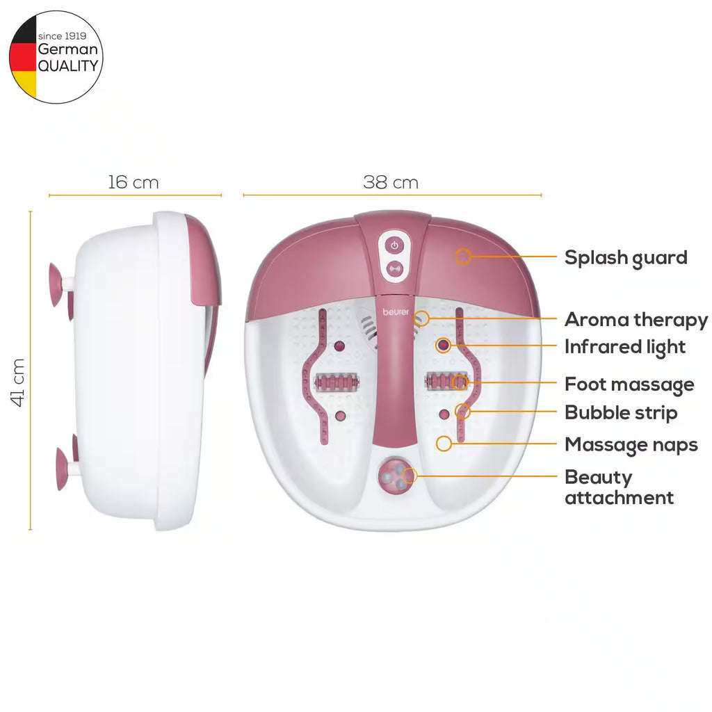 Beurer Electric Foot Spa, Vibration Massage Bubblespa with Aromatherapy, Water Temperature Maintaince