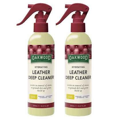 Hydrating Leather Deep Cleaner Spray | Furniture Upholstery Care | 2x Oakwood 250ml
