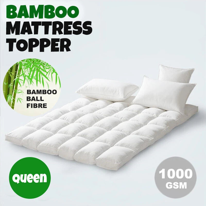 QUEEN Pillowtop Mattress Protector | Luxury Bamboo Matress Topper Underlay 1000GSM | 45cm Skirt