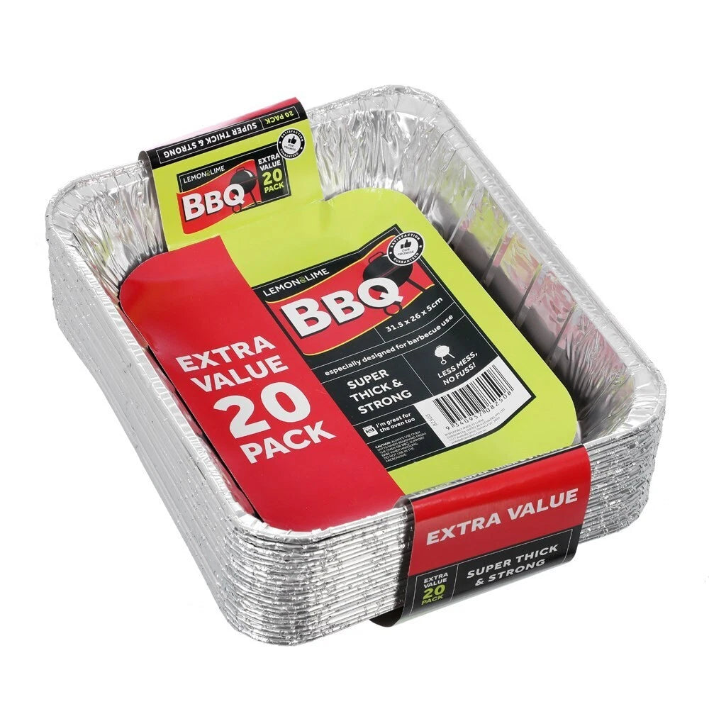 20x BBQ Disposable Aluminium Foil Roasting Oven Baking Party Tray , Heavy Duty, Freezer Oven Safe