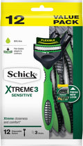Schick Men's Sensitive 12 Pack Razor Blades Disposable Facial Shavers, Aloe Lube Strip, Flex Blades | Flex Blades Adapts to Face Contours | 3 Blade Cartridge