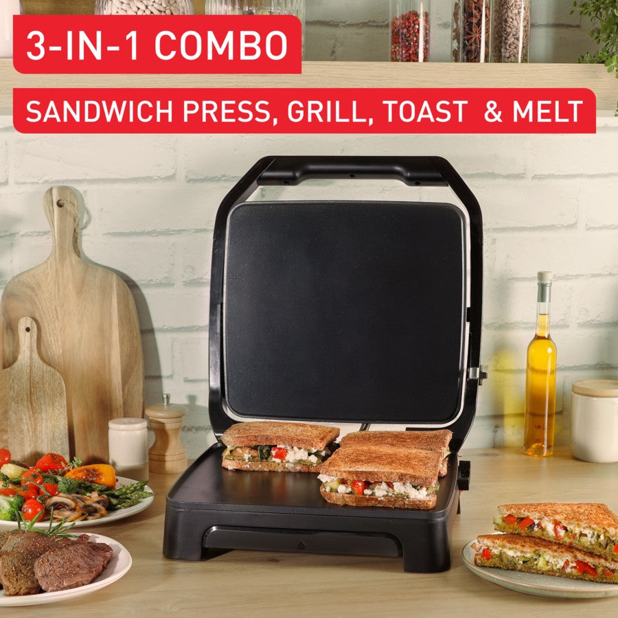 Tefal Sandwich Press Jaffle Maker - Large 4 Slice Hotplate Bread Toaster Grill Sausage Meat Vegetable Grill