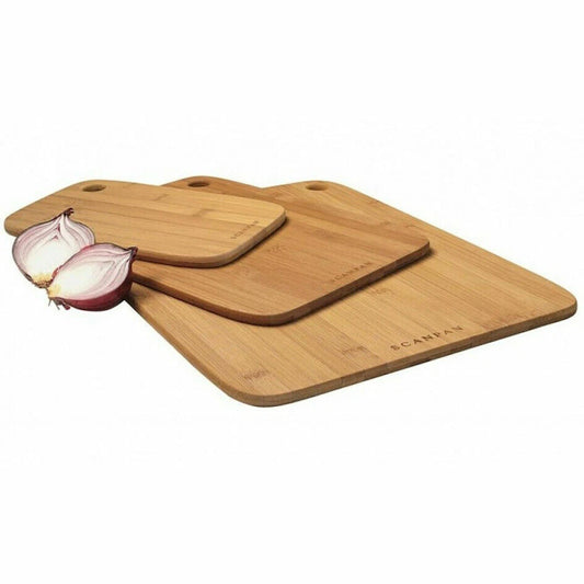 Scanpan 3 Piece Bamboo Chopping Board | Hard Wearing Serving Kitchen Natural Board | Antibacterial