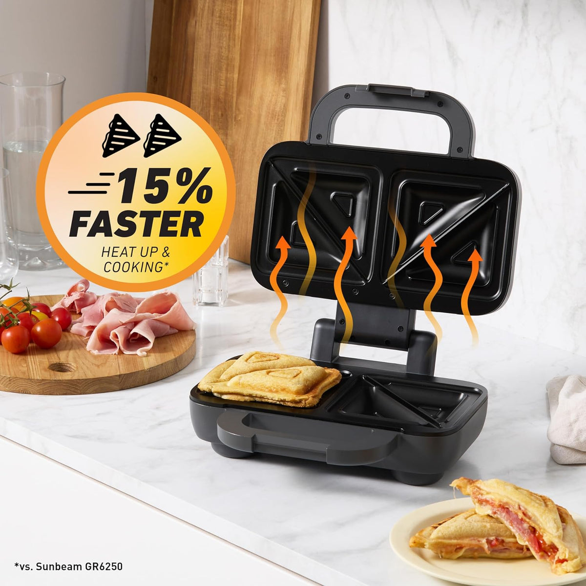 Sunbeam 2-Slice Toastie Maker Fast Heat Up Deep Dish Jaffle Toast Sandwich Press - Home Kitchen Appliance Grill