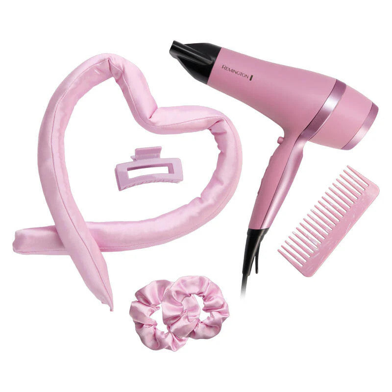 Remington Pink Hair Dryer Blowdryer 2100W Fast Drying Styler with Overnight Heatless Curling Rod