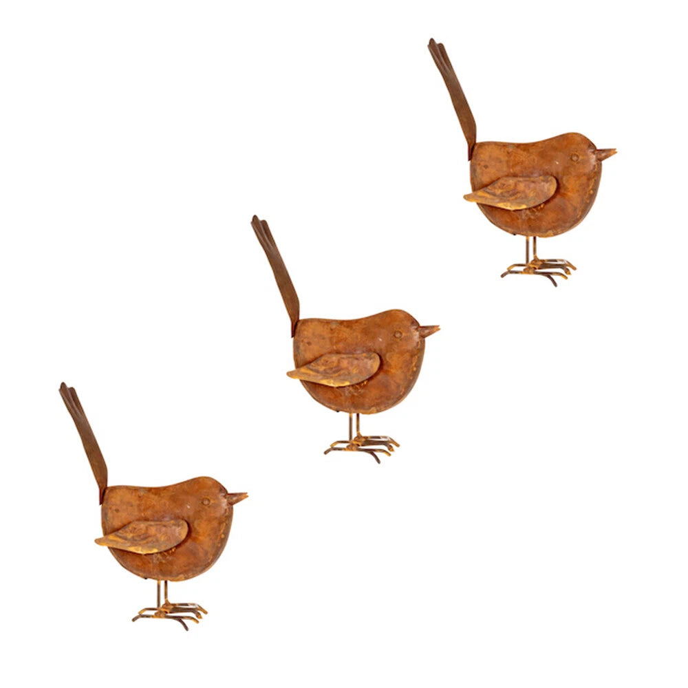 3x Bird Decorative Sculpture Ornament 14cm Outdoor Decor Wren Vintage Rustic Sculpture