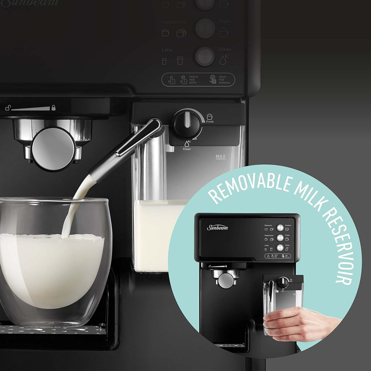 Sunbeam Espresso Machine, Semi-Auto Coffee Machine with Milk Frother, Espresso, Latte Cappuccino Coffee Maker