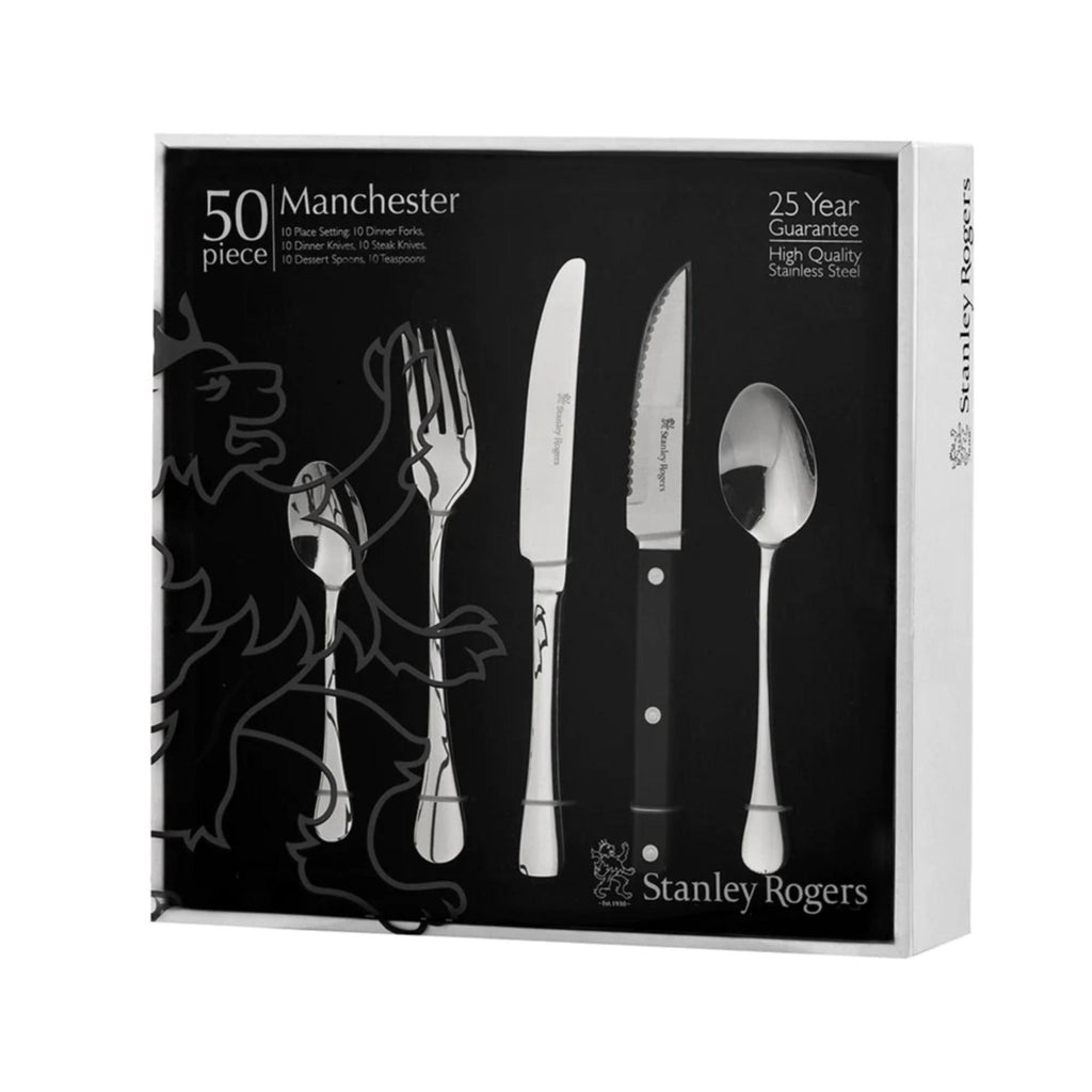 Stanley Rogers 50 Piece Cutlery Set | Dinner Forks, Knives, Dessert Spoons, Teaspoons & Steak Knives