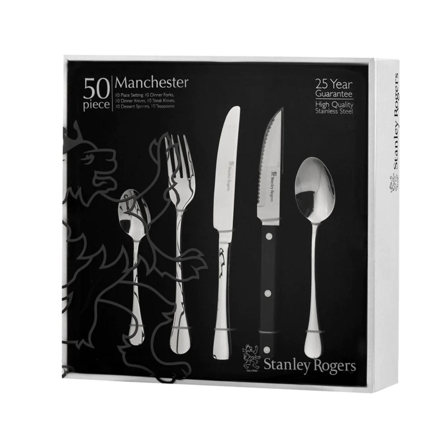 Stanley Rogers 50 Piece Cutlery Set | Dinner Forks, Knives, Dessert Spoons, Teaspoons & Steak Knives
