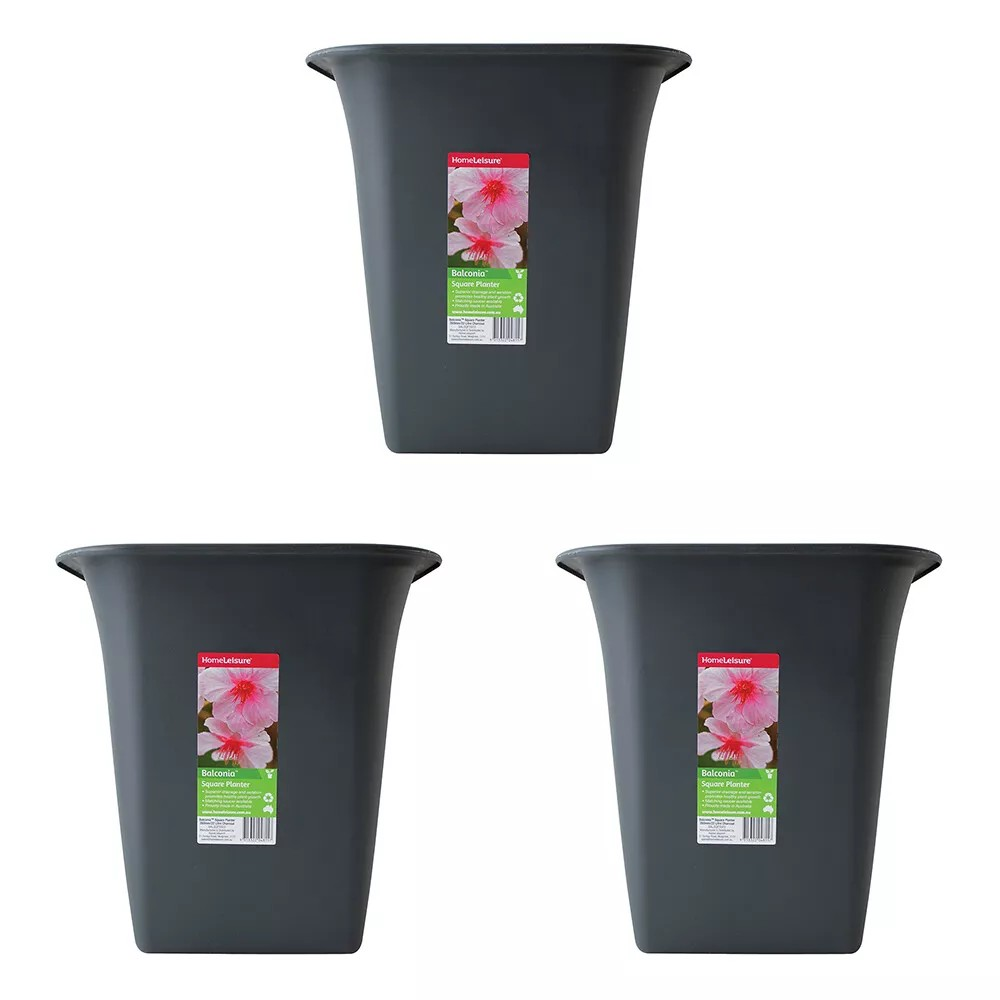 Flower Pots x3 | Square Planter Flower/Plant Pot | Garden Decor 35cm Charcoal