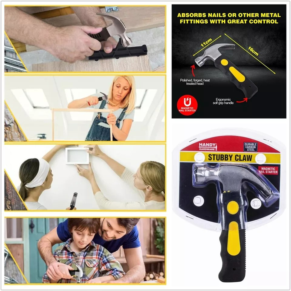 Stubby Claw Hammer Carbon Steel All Purpose Rubber Grip Small Area Shockproof AU