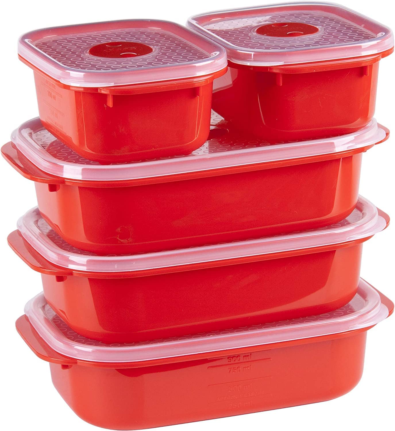 Decor Microsafe Oblong Set, Pack of 5 Pieces, Red