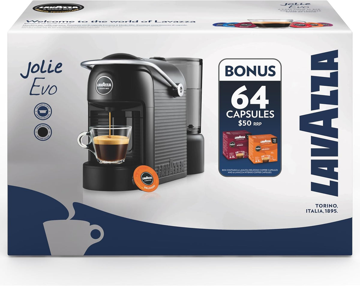 Lavazza Espresso Cappuccino Maker- Black | Bonus 64 Pod Capsule Coffee Machine | Electric Automatic Kitchen Appliance with 64 Pods