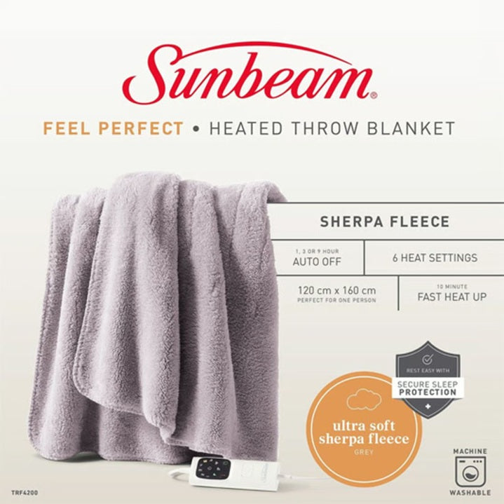 Sunbeam Heated Throw Blanket | Sherpa Fleece Heated Sofa Warming Bed Blankie | Fast Heating, 6 Heat Settings