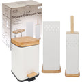 Natural Bamboo Modern Bathroom Set Toilet Brush, Waste Bin and Toilet Roll Holder - Gift Set Elegant
