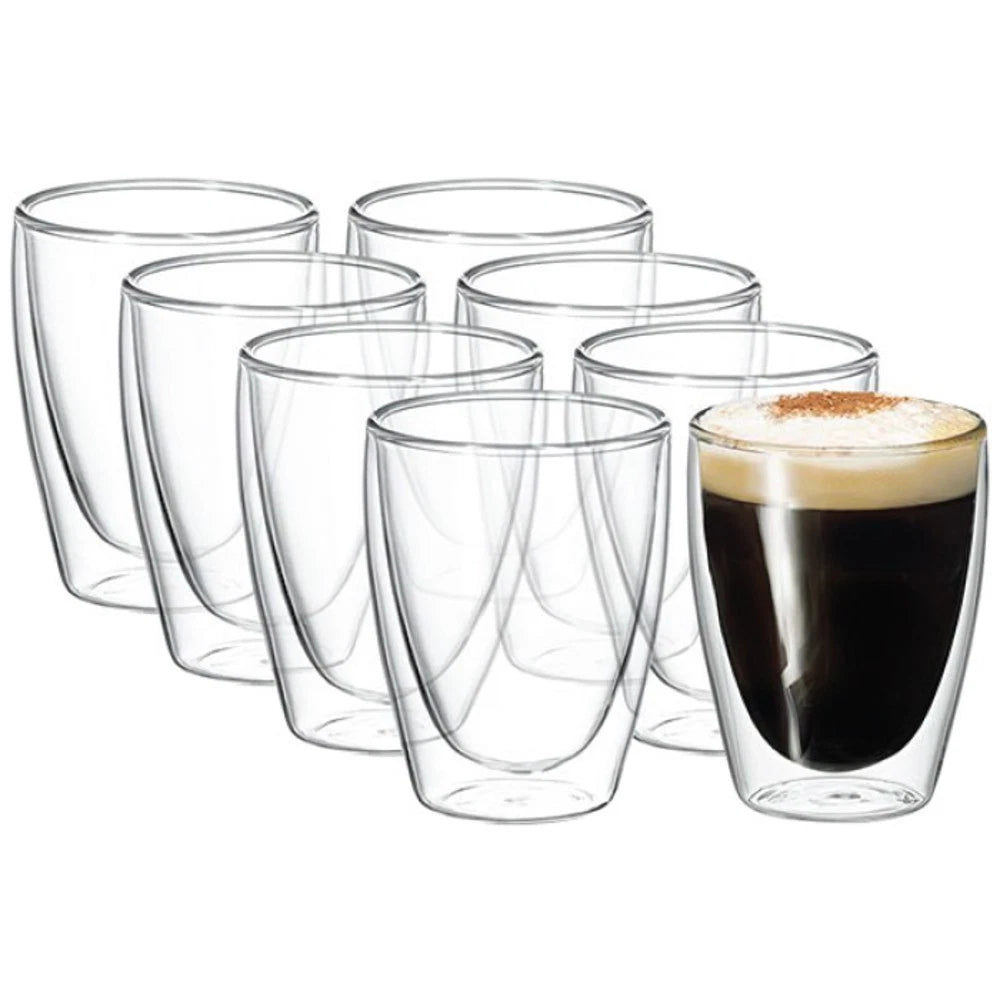 6x Cafe Style Double Wall Glassess Drinking Coffee Lattee Tea Hot Cold Beverage Cappuccino Mugs Cups