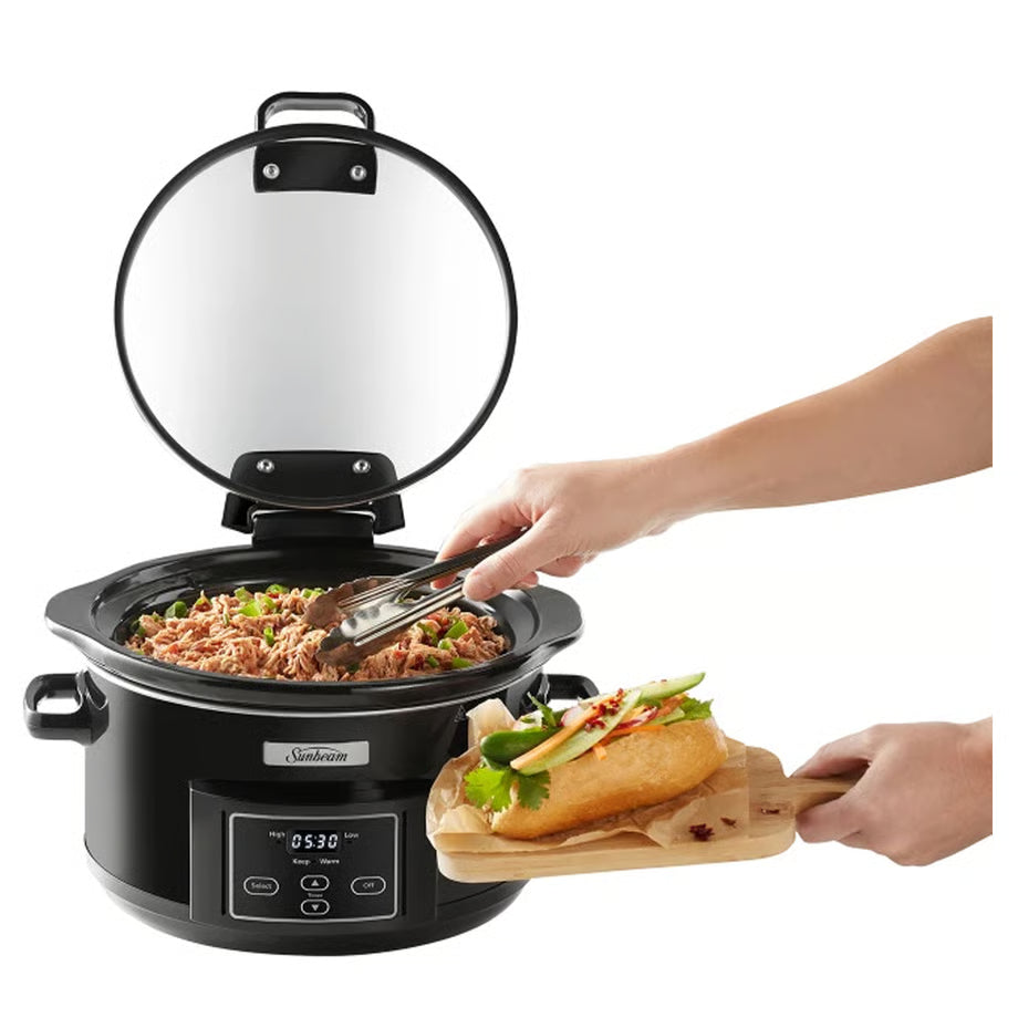 Sunbeam Slow Cooker 4.7L Soup Stew Curry Maker | Culinary Serving Ceramic Pot Oven-Safe, Cooker Home Cooking Appliance, 3 Heat,