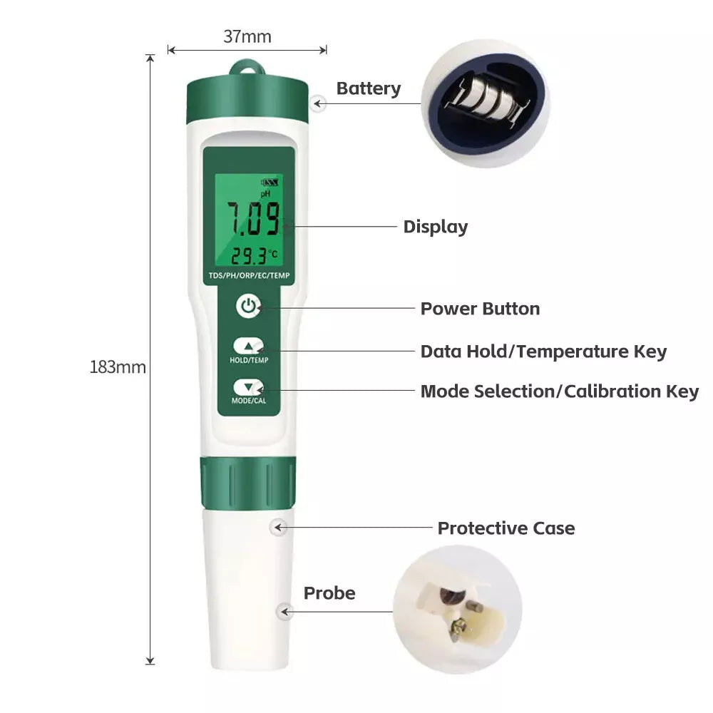 7 In 1 Digital PH Meter | TDS Meter Digital Tester Pen | Pool Water Quality Monitor | Measures PH,TDS, TEMP,EC, Salinity, SG, ORP |