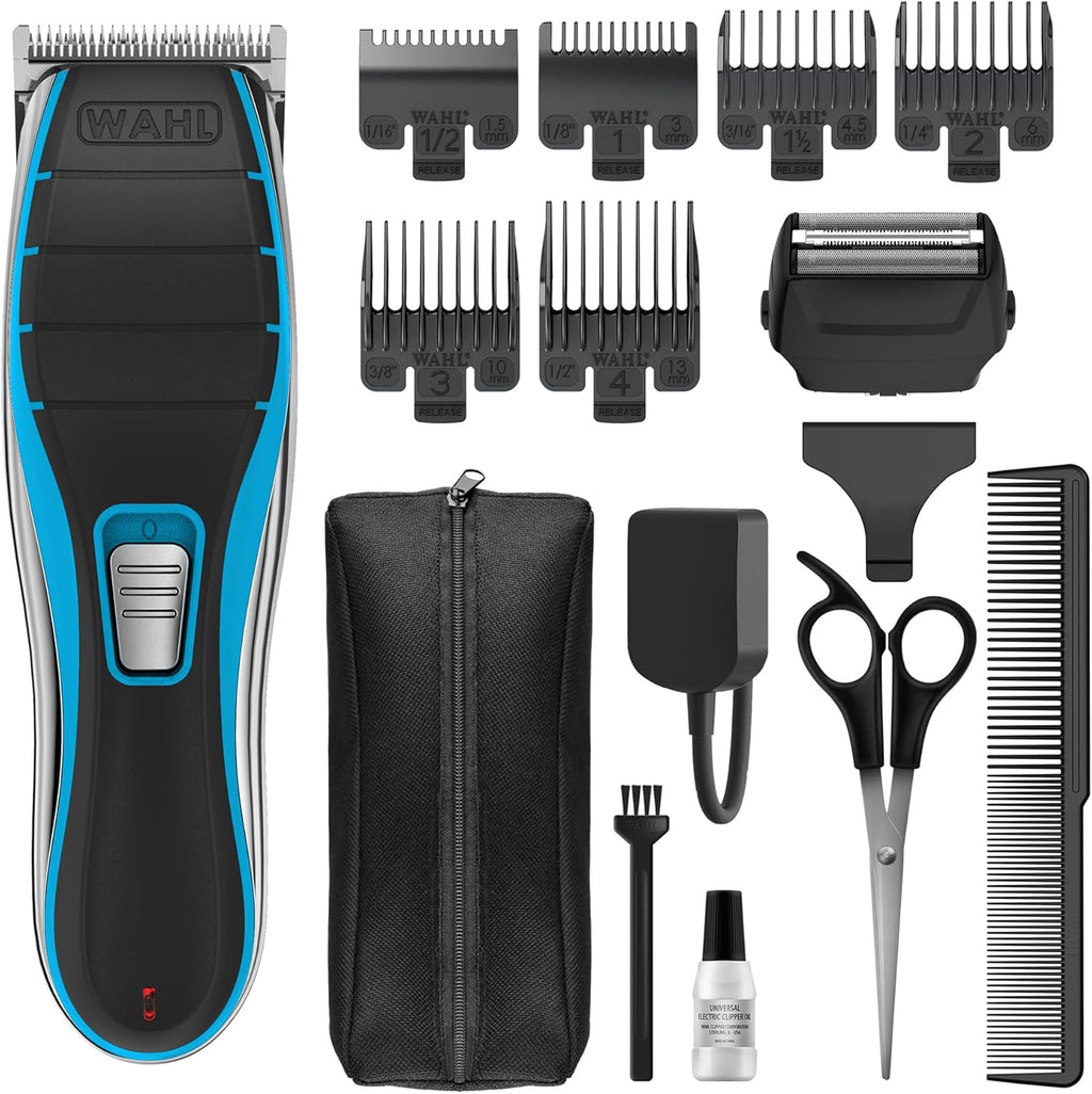 Wahl Clip & Smooth 15 Piece Home Shaver DIY Haircut Head Shaver Buzz Cut Boys Mens Cordless 60min Clipper